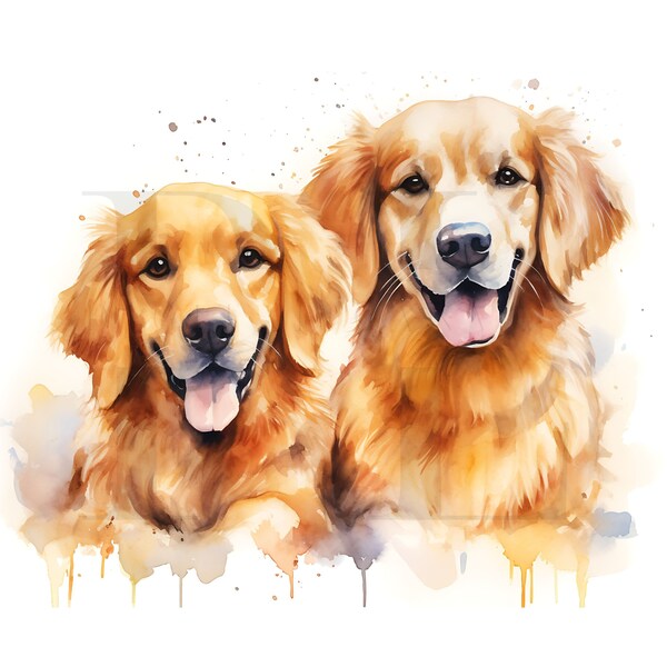 Labrador Retriever | Golden Retriever | Dog Nursery Art | Pairs of Dog Clipart | Watercolor Printable Art | Digital Download | 10 JPGs File