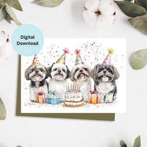 Biglietto di compleanno per cane Shih Tzu / Biglietto di buon compleanno / Festa / Biglietto di auguri / Celebrazione / Biglietto stampabile / Download digitale
