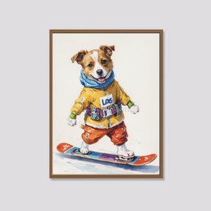 Dog Snowboarding - Snowboarder Art - Winter Sports Printable Art - Skiing Wall Decor - Digital Art Print - Instant Download