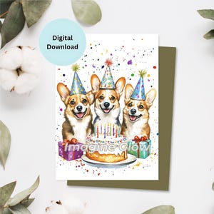 Carte d'anniversaire de chien Welsh Corgi - carte de joyeux anniversaire - fête de célébration - carte de voeux - carte imprimable - téléchargement numérique
