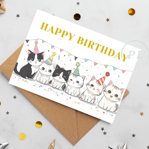 Cats Birthday Card Happy Birthday Card Cute Kittens Kitty Greeting Card Printable Card Digital Download Cats Birthday Ecard