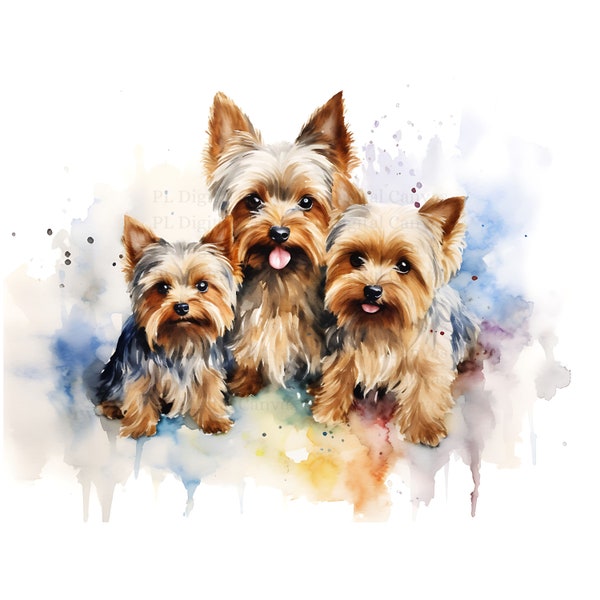 Yorkshire Terrier Family | Dog Painting | Dog Nursery Art | Families of dog | Pairs of Dog | Watercolor Printable Art | 8 JPGs File