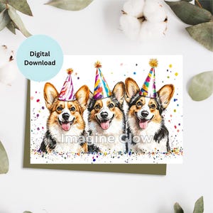 Biglietto di auguri di compleanno per cane Welsh Corgi / Biglietto di auguri di buon compleanno / Festa / Biglietto di auguri / Celebrazione / Biglietto stampabile / Download digitale