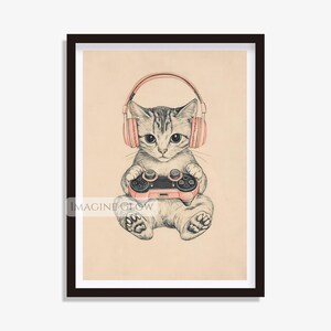 Feminine gaming decor featuring a cute cat