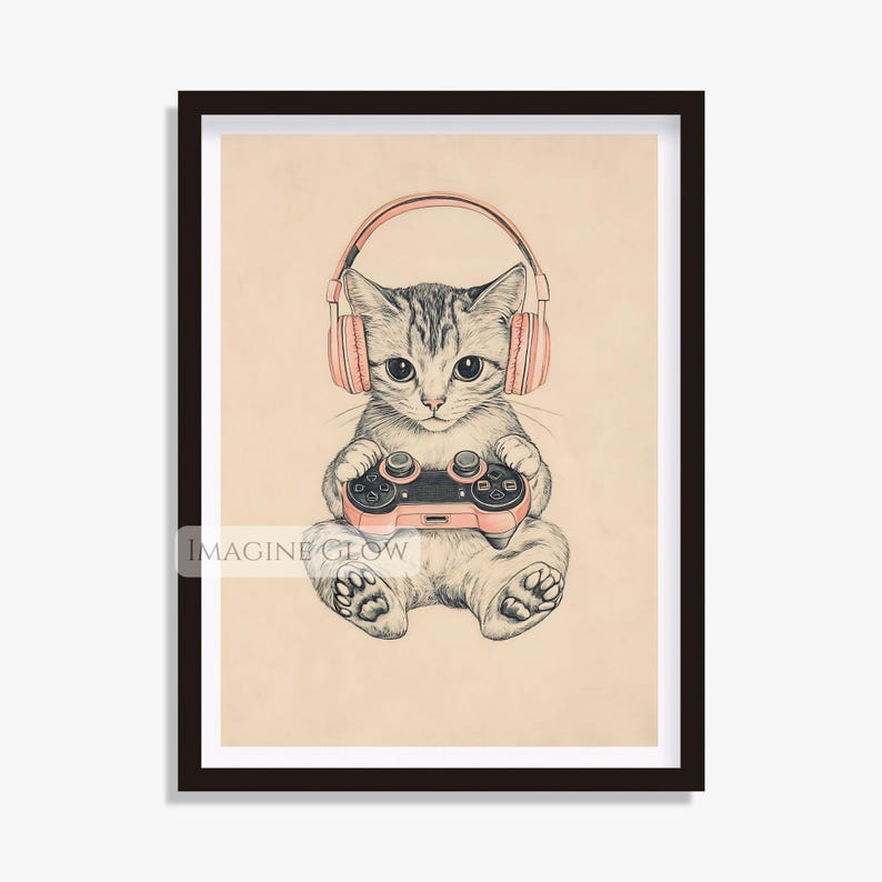 Feminine gaming decor featuring a cute cat