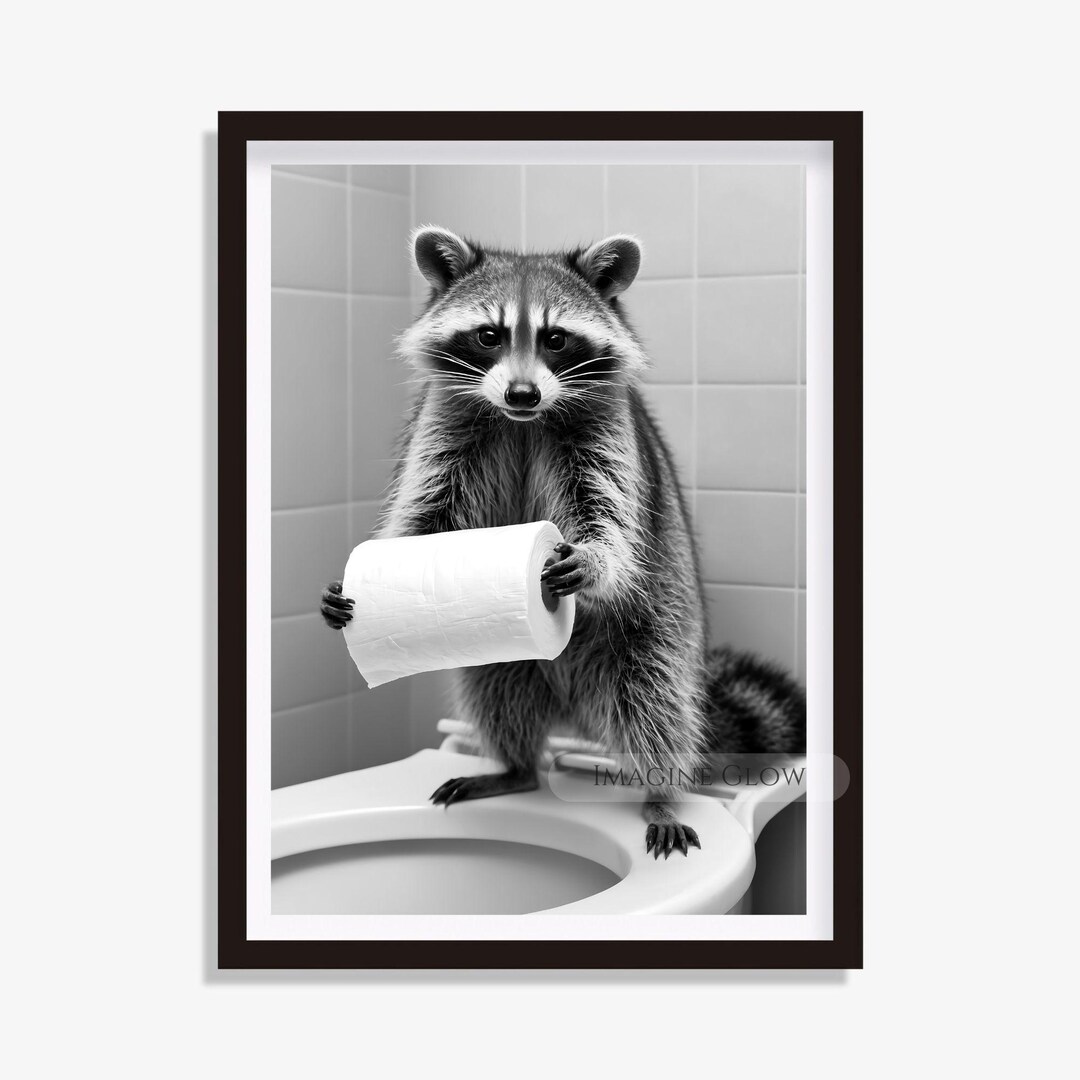 Raccoon Bathroom Wall Art Funny Bathroom Humor Print Animal Restroom ...