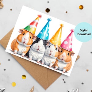 Cartão de aniversário de porquinho da Índia | Cartão para impressão | Festa | Cartão de felicitações | Celebração | Download digital