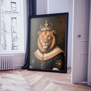 Victorian Animal Portrait | Renaissance Lion King Print | Royal Lion Poster | Vintage Painting | Printable Art | Digital Download