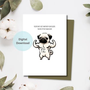 Divertente biglietto di auguri per il compleanno del cane carlino / Biglietto di auguri di buon compleanno / Festa / Biglietto di auguri / Celebrazione / Biglietto stampabile / Download digitale