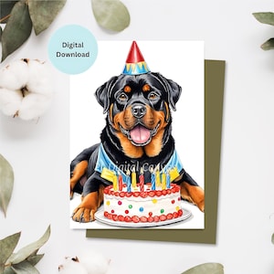 carte d'anniversaire de chien rottweiler | Carte de joyeux anniversaire | Fête | de voeux | Célébration | Carte imprimable | Téléchargement numérique