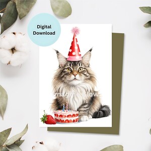 Carte d'anniversaire de chat Maine Coon | Carte imprimable | Chatons | minou | Fête | de voeux | Célébration | Téléchargement numérique