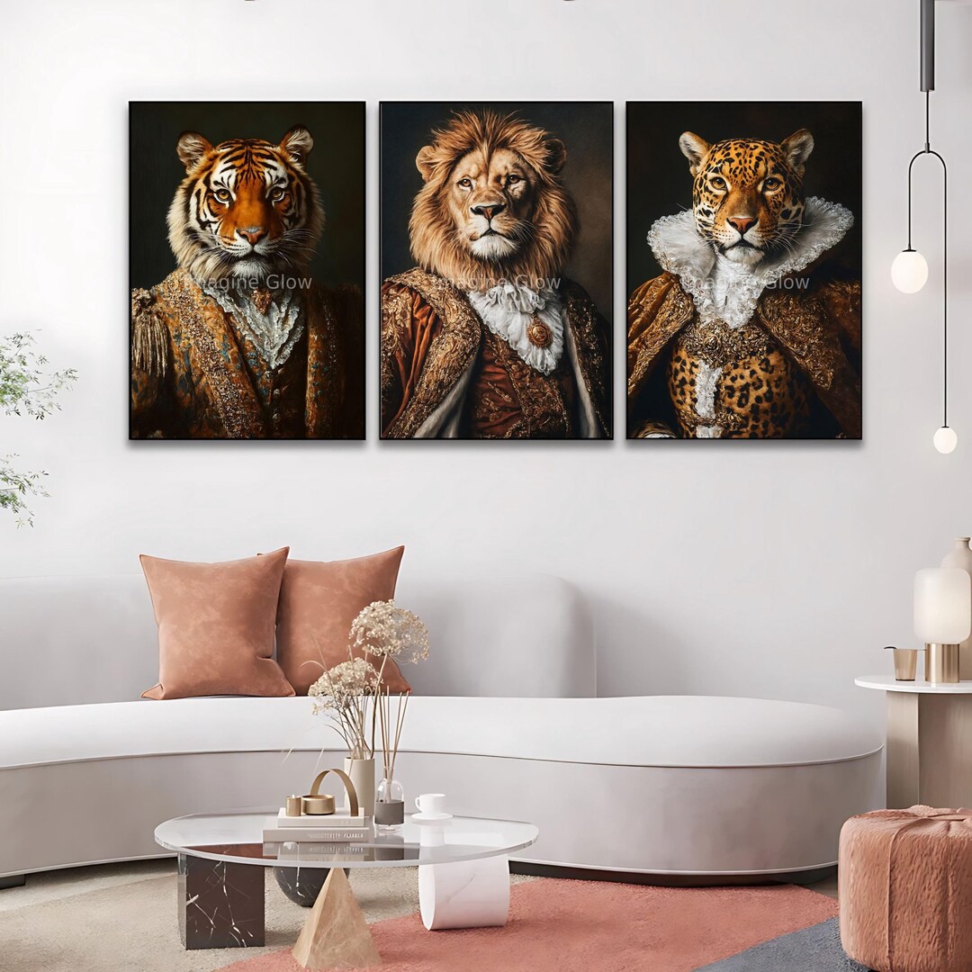 Victorian Animal Portrait | Renaissance Lion King Print | Royal Jaguar ...