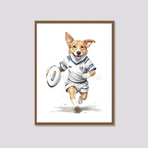 Rugby Print - Dog Playing Rugby - Funny Dog Artwork - Printable Wall Art - Dog Art - Sport - Instant Digital Download