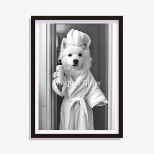 Samoyed dog Bathroom Art Print Black and white Printable Art Restroom Poster Digital Download