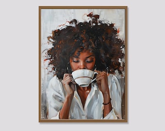 Black Woman Coffee Art Print: Coffee Shop Wall Decor (Digital Download)