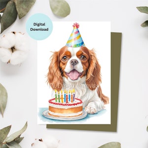 Cartão para Cachorro Cavalier King Charles Spaniel | Cartão de Aniversário | Cartão de Felicitações | Festa | Cartão para Imprimir | Download Digital