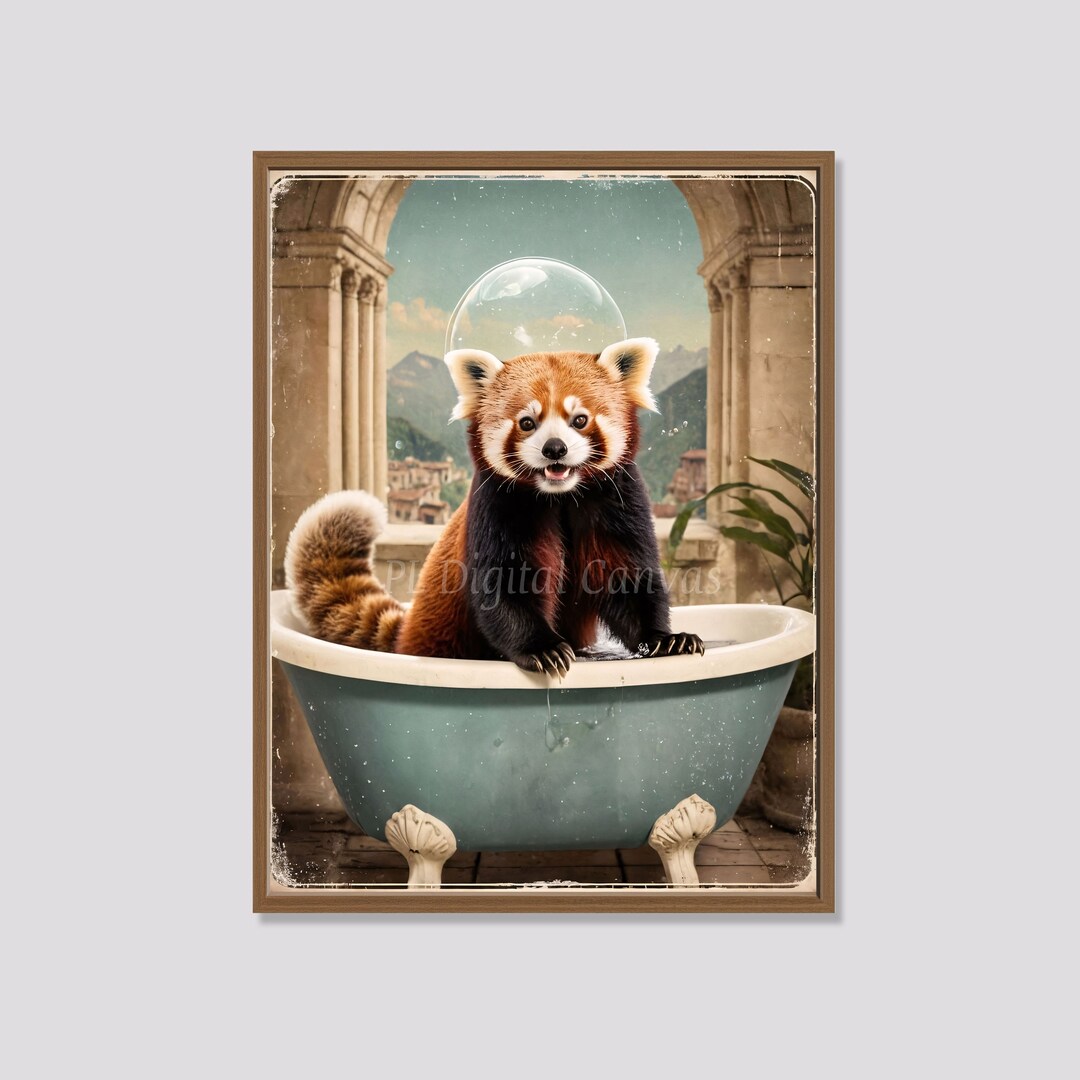 Red Panda in the Bathtub Bathroom Wall Decor Vintage Printable Art ...