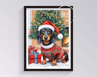 Cozy Dachshund Christmas Print - Festive Animal Decor - Dog Wall Art - Printable Animal Art - Digital Download