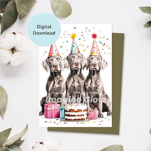 Weimaraner Dog Birthday Card - Biglietto di auguri di buon compleanno - Festa di celebrazione - Biglietto di auguri - Biglietto stampabile - Download digitale