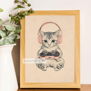 Cute gaming cat poster for girls