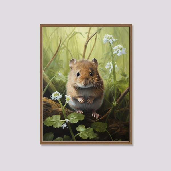 Field Vole in forest, Cute animal Printable Art, Painting, Nursery Wall Decor, Digital Art Print, Instant Download