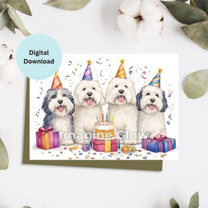 Carte d'anniversaire vieux chien de berger anglais - carte de joyeux anniversaire - fête - carte de voeux - carte de célébration - carte imprimable - téléchargement numérique