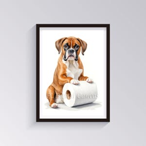 Boxer Dog in Toilet Artwork | Bathroom Wall Decor | Funny Toilet Printable Art | Animal Restroom Art | Digital Download