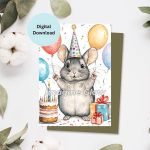 Carte d'anniversaire chinchilla - carte de joyeux anniversaire - fête - carte de voeux - célébration - carte imprimable - téléchargement numérique