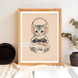 Gaming cat digital download with pink accents