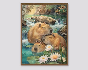 Capybara Hot Spring Art: Funny Japanese Bathroom Decor (Digital Download)