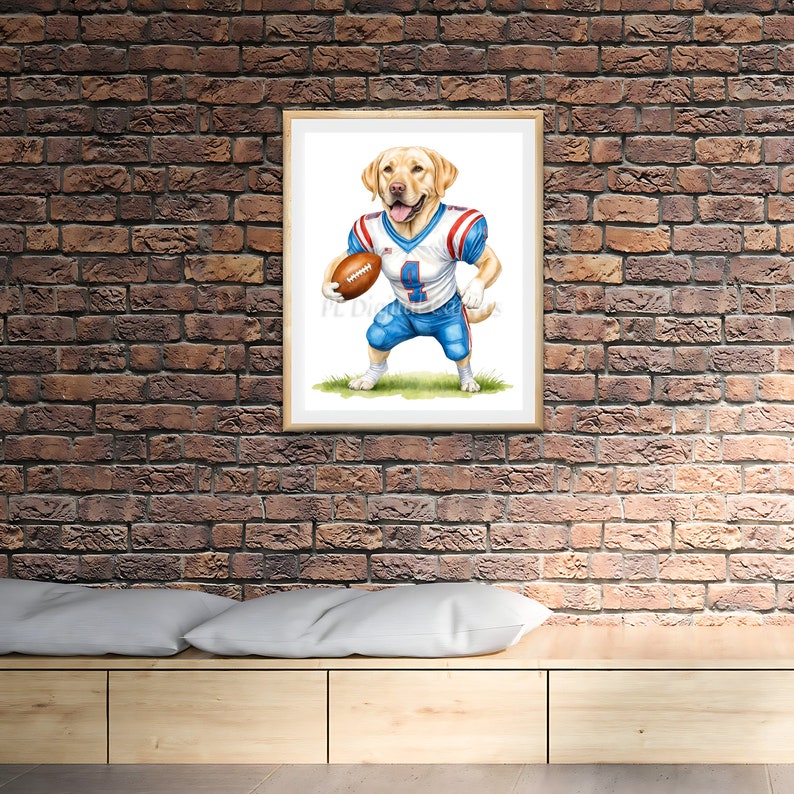 Labrador Retriever Playing Football Football Art Funny Dog Artwork ...