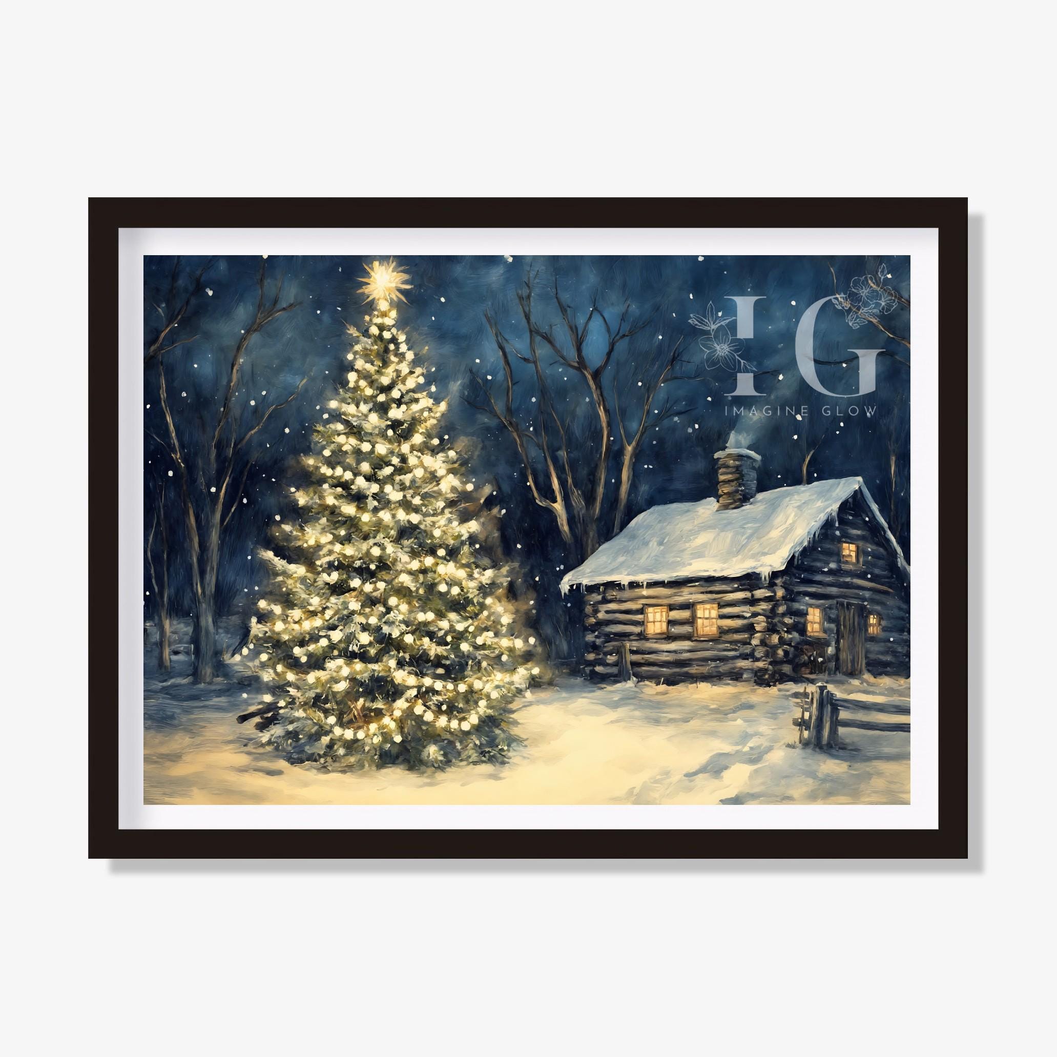 Old Log Cabin Print - Christmas Tree Poster - Winter Landscape - Festive  Wall Art - Printable Christmas Decor - Digital Download - Etsy New Zealand, image size:2063x2063