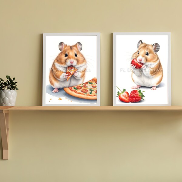 Hamster Kitchen Artwork | Kitchen Wall Decor | Printable Art | Animal Print | Instant Digital Download | Set of 2