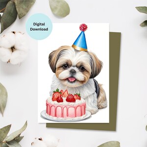 Carte d'anniversaire de chien Shih Tzu | Carte de joyeux anniversaire | Fête | de voeux | Célébration | Carte imprimable | Téléchargement numérique