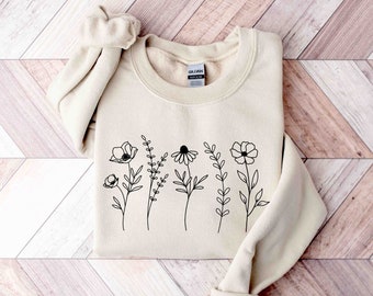 Blumen Sweatshirt, Botanisches Sweatshirt, Blumen Rundhalsausschnitt, Blumengeschenke, Geschenk für Gärtner, Geschenk für Mama, Wildblumen Sweatshirt