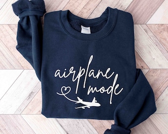 Sudadera modo avión, sudadera de viaje, modo vacaciones, regalo para amantes de los viajes, sudadera de moda, sudadera de cuello redondo para mujer