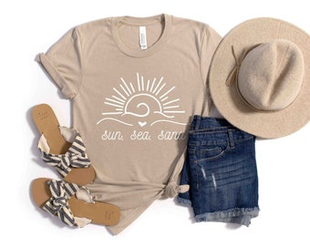 Camicia Sun Sea Sand, Camicia al tramonto sulla spiaggia, Camicia da sole da donna, Camicia estiva carina