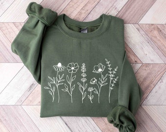 Floral Sweatshirt, Wildflower Sweatshirt, Flower Crewneck, Floral Gifts, Gift for Gardener, Gift for Mom, Botanical Sweatshirt