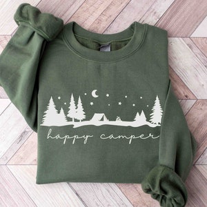 Happy Camper Sweatshirt, Camping Sweatshirt, Tent Camping Sweatshirt, Campfire Sweatshirt, Camping Lover, Gift for Campers