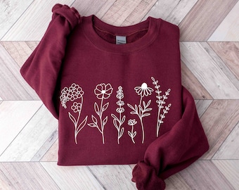 Floral Sweatshirt, Botanical Sweatshirt, Flower Crewneck, Floral Gifts, Wildflower Sweatshirt, Gift for Gardener, Gift for Mom,