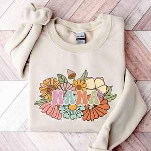 Boho Floral Mama Sweatshirt, Mama Crewneck, Cute Mom Sweatshirt, Mother&#39;s Day Gift, New Mom Gift, Mom Sweatshirt, Mother&#39;s Day Sweatshirt