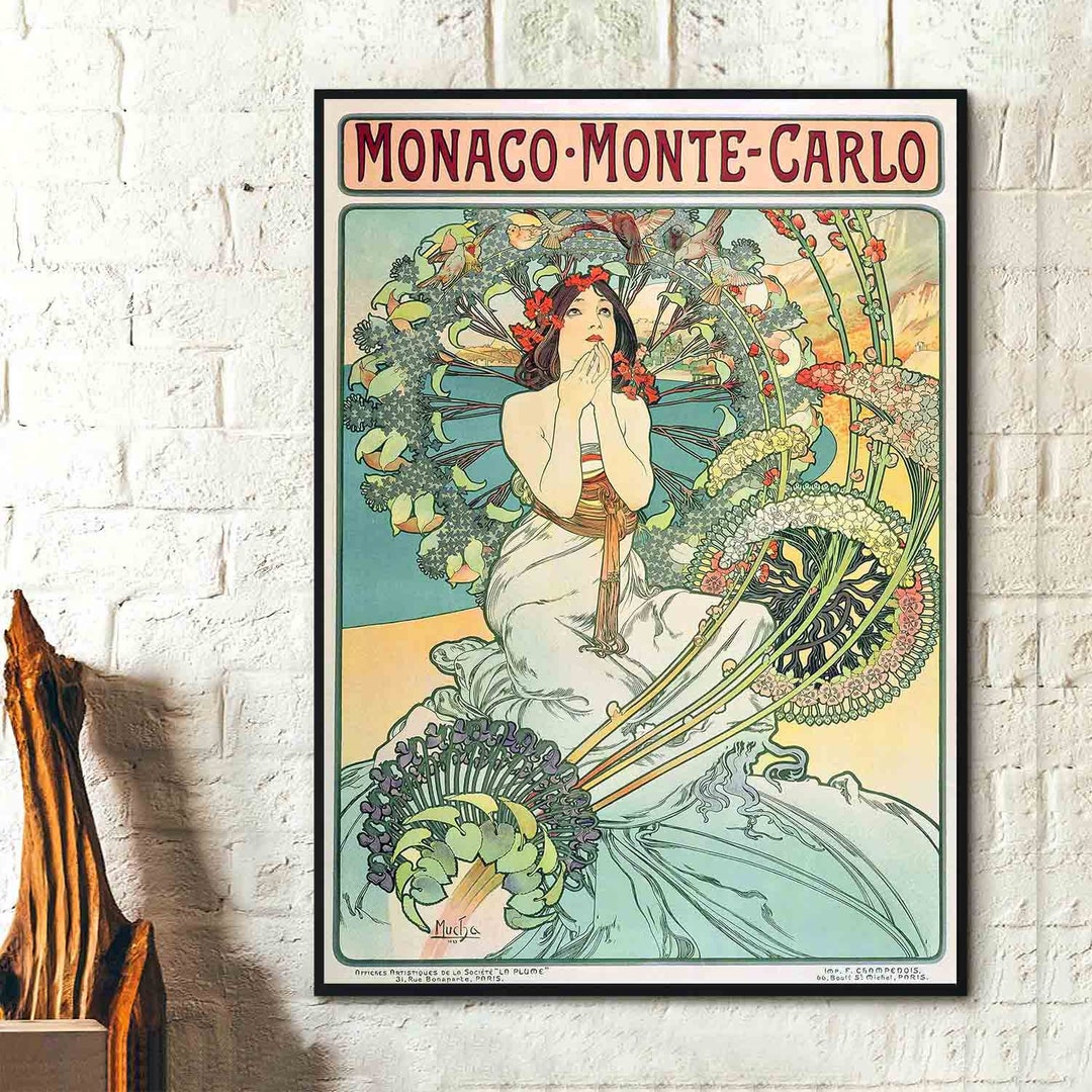 1art1 Alphonse Mucha Leinwandbild 'Monaco Monte Carlo 1897' – Kunstdruck Auf Keilrahmen 30x20 Cm