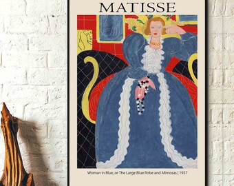 Femme en bleu ou la grande robe bleue et les mimosas 1937 Henri Matisse Art moderne Art mural sur toile, impression d'affiches - Exposition de peintures