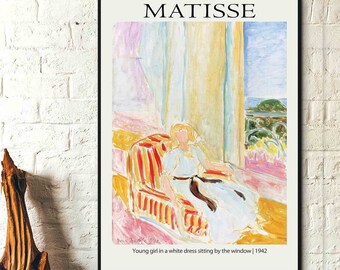 Jeune fille vêtue d'une robe blanche assise près de la fenêtre 1942 Henri Matisse Art moderne Art mural sur toile, impression d'affiches - Exposition de peintures