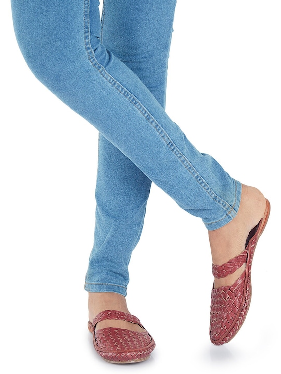 Women Kolhapuri | Woven barefoot mules | Woven Slide Shoes | Back Open | Ethnic footwear | Boho Shoes | Handmade leather juttis