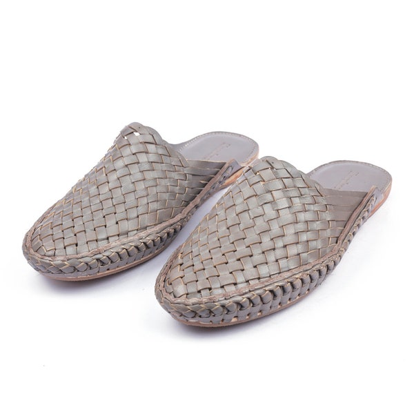 Men's woven mule sandals | grey sandals | handmade Kolhapuri shoe | ancient Indian | Sandales homme | Sandales cuir