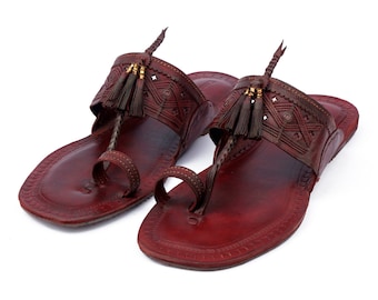 Men's Handmade Kolhapuri Leather Sandals, Ethnic Indian Flats