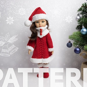 Breipatroon poppenkleding voor Paola Reina // gebreide kerstoutfit voor pop van 13 inch, 1/4 BJD MSD-poppen