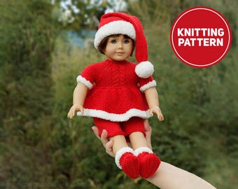 Christmas Knitted Outfit Santa for Standing Dolls Sizes 18-20 inch (45-51 cm) like AG dolls, Gotz Happy Kidz & Hannah.
