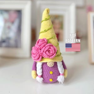 Crochet pattern flower gnome, Crochet gnome amigurumi pattern, Crochet easter gnome pattern
